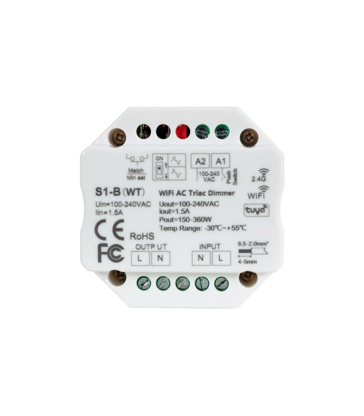 Variateur LED 230V 360W WIFI TUYA TRIAC RF Compatible avec bouton poussoir