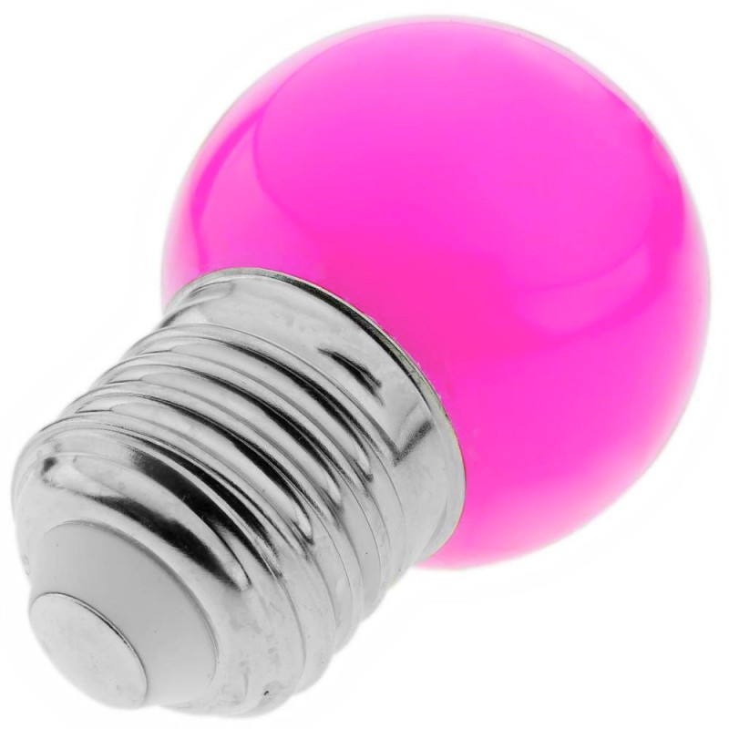 Bombilla LED E27 esférica G45 1W color Rosa para guirnaldas