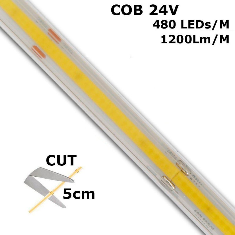 Tira LED COB IP67 24V 12W/m 480LED/m 1200Lm CRI90 - Rollo 30 metros