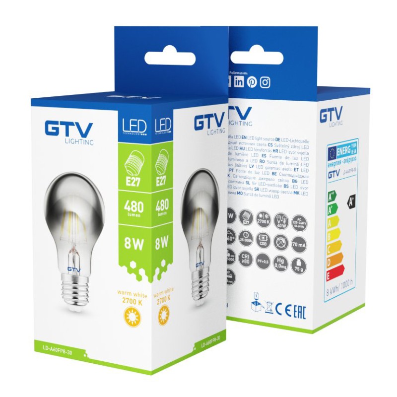 8W E27 A60 SMOKE Filament LED Bulb