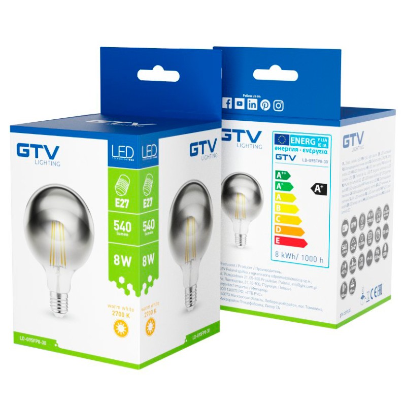 Lampadina LED SMOKE FILAMENT 8W E27 G95 Fumè