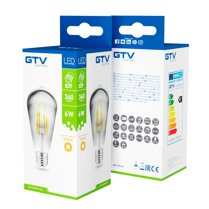 Bombilla LED SMOKE FILAMENT 6W E27 Edison ST64