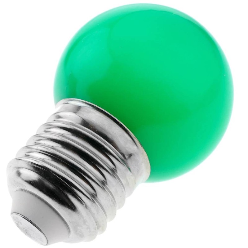 Bombilla LED E27 esférica G45 1W color Verde para guirnaldas