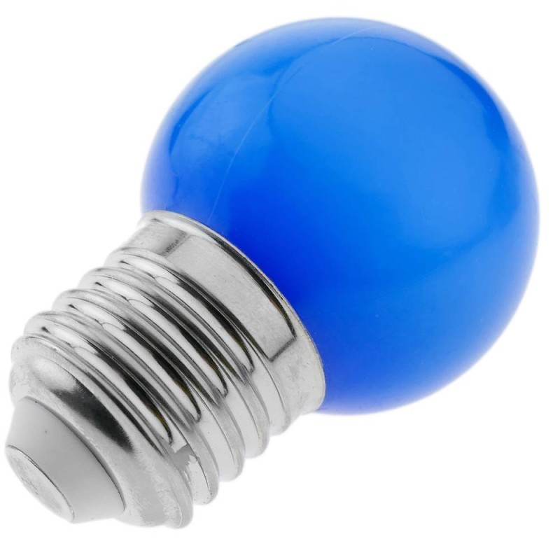 Bombilla LED E27 esférica G45 1W color Azul para guirnaldas