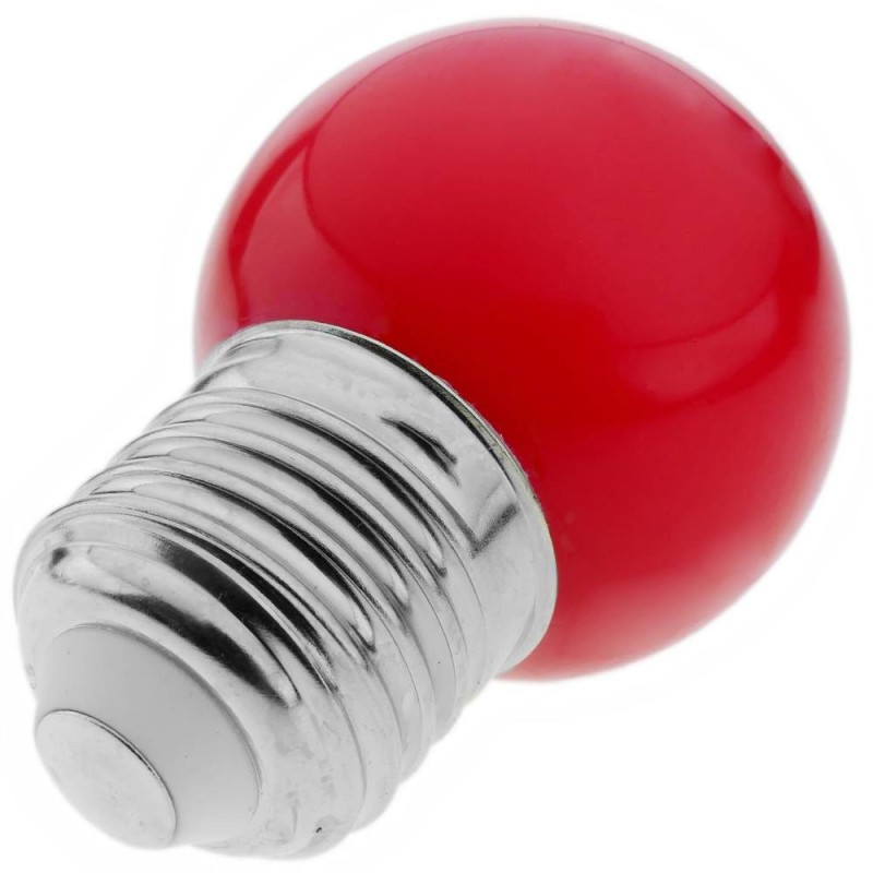 Bombilla LED E27 esférica G45 1W color Rojo para guirnaldas