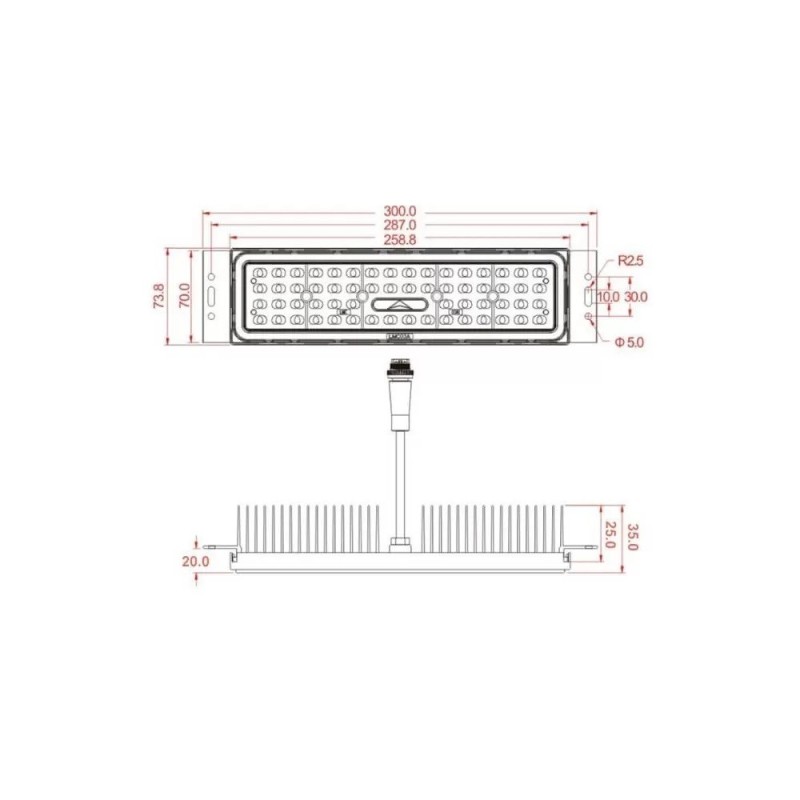 Modulo ottico LED BRIDGELUX 50W 136ºx78º con piastra di supporto per Lampione VILLA