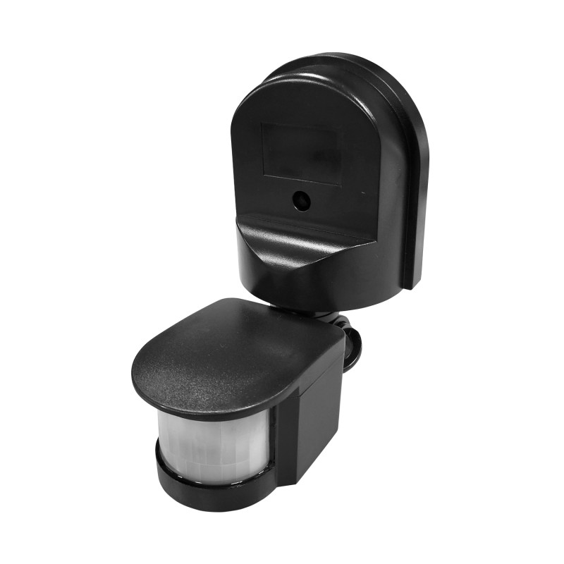 Sensor de movimiento PIR de pared 180º orientable 3 ajustes IP44 negro