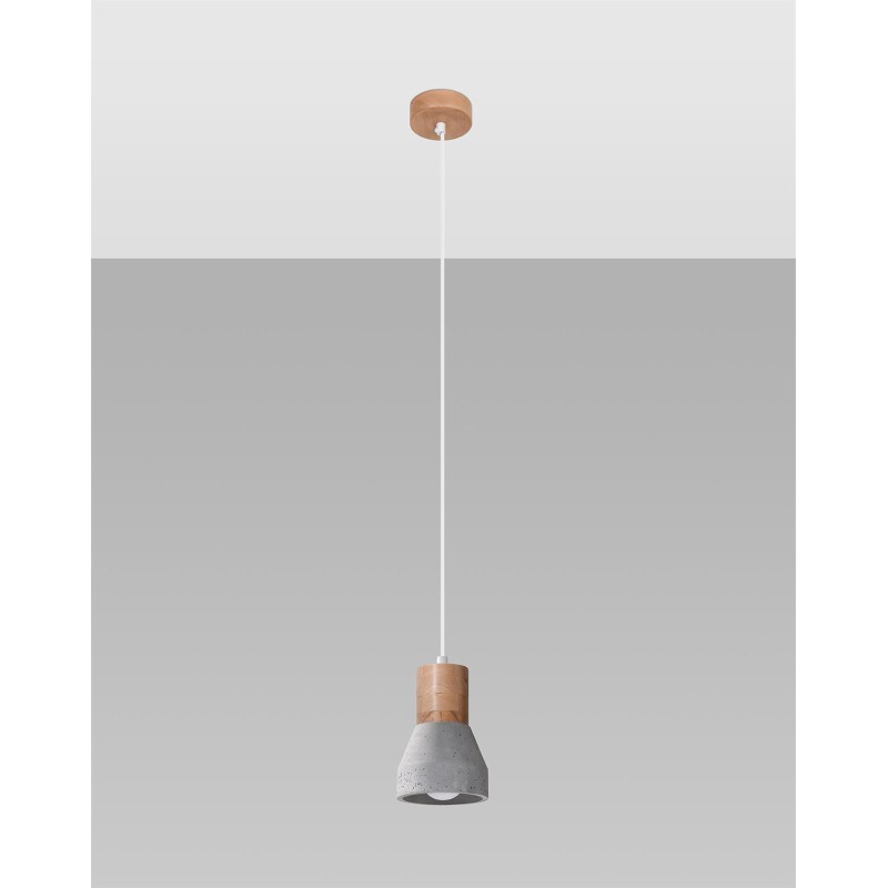 Lampada a sospensione QUBIC legno/cemento E27 by SOLLUX