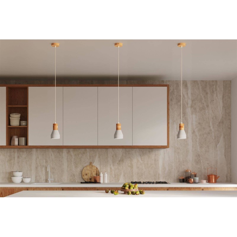 Lampada a sospensione QUBIC legno/cemento E27 by SOLLUX