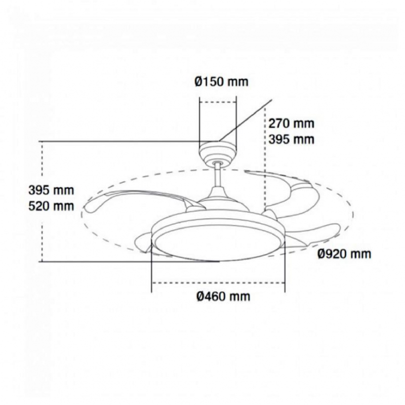 Ventilador de techo LED YERAY BLACK 36W CCT motor DC aspas retráctiles