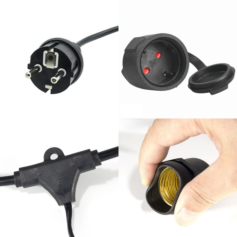 Guirnalda exterior de 10 casquillos E27 - 5 metros interconectable