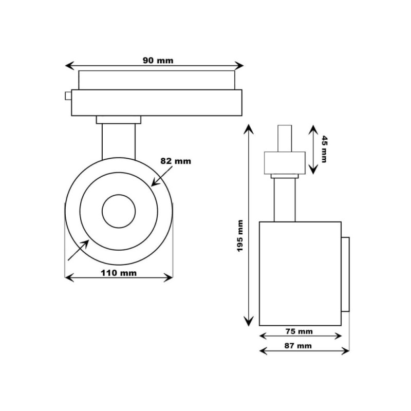 Faretto LED bianco per binario trifase regolabile 26-40W CCT chip BridgeLUX