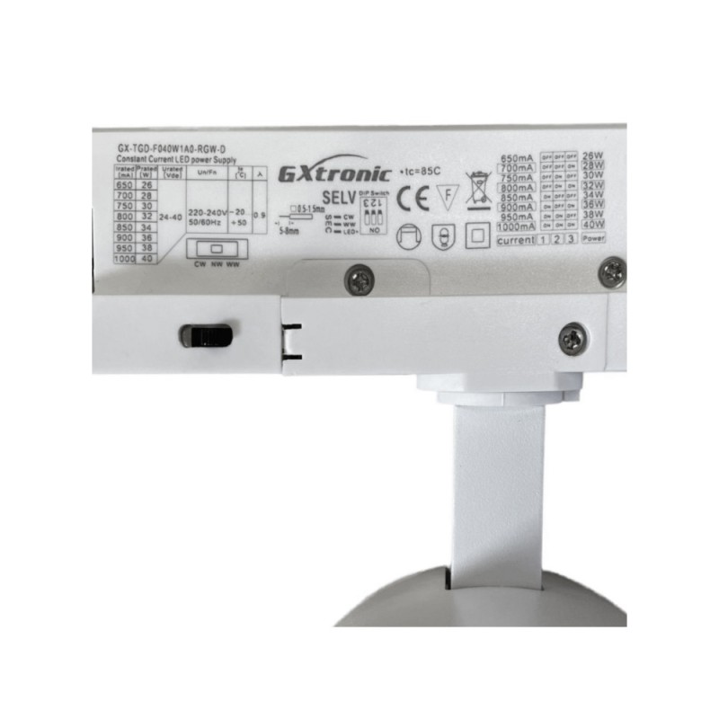 Projecteur LED blanc pour rail triphasé puissance 26-40W puce CCT BridgeLUX