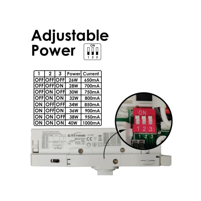 Foco LED blanco para carril trifásico ajustable 26-40W CCT chip BridgeLUX