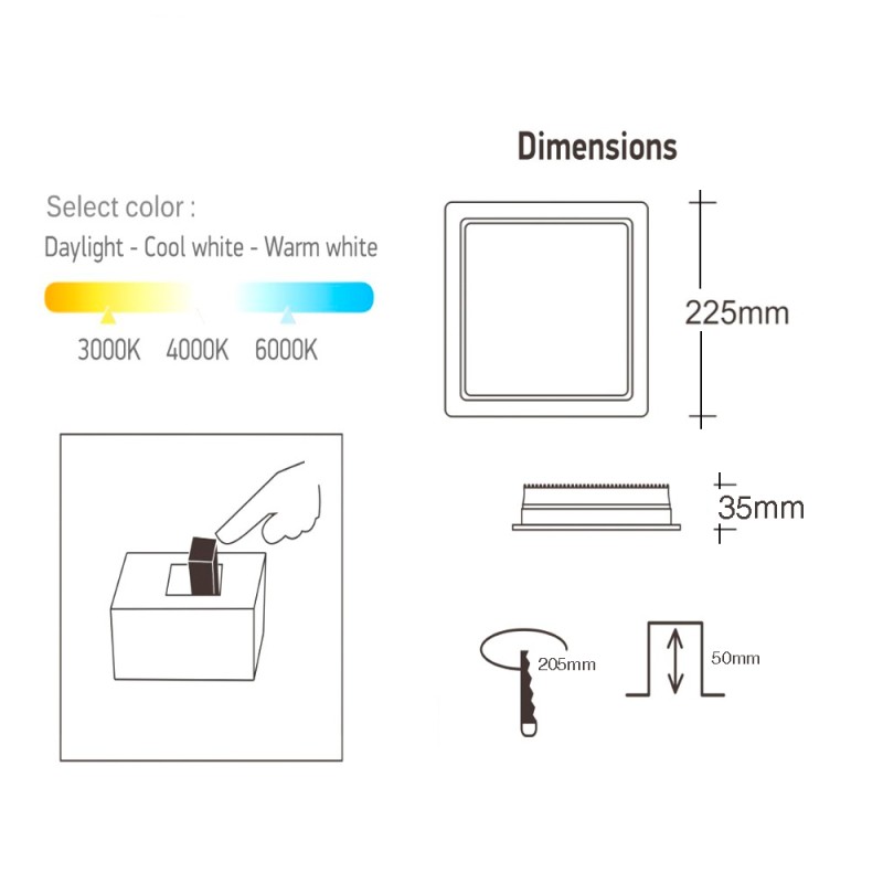 30W CCT IP44 PRO LED Square Downlight LIFUD driver UGR19 3600Lm