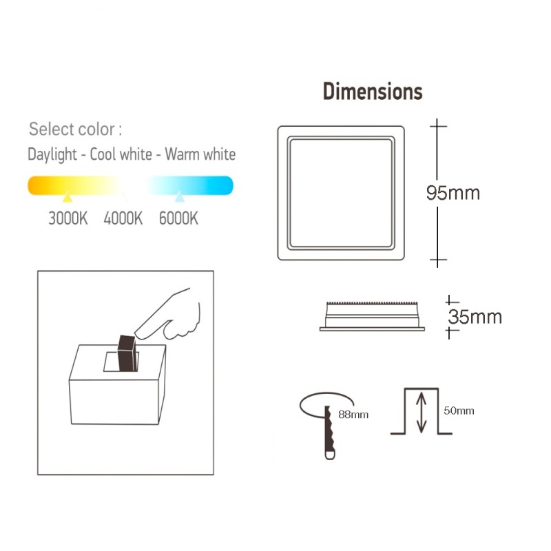 Downlight LED PRO cuadrado 10W CCT driver LIFUD UGR19 1300Lm IP44