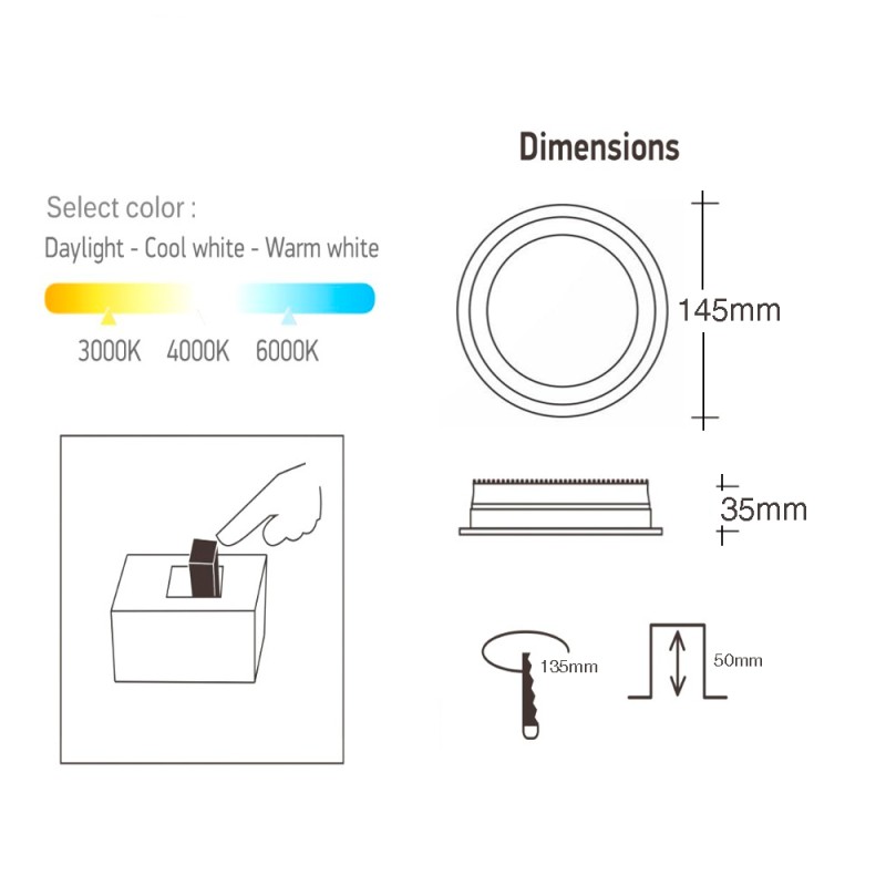 15W 1800Lm IP44 CCT PRO LED Downlight LIFUD driver UGR19