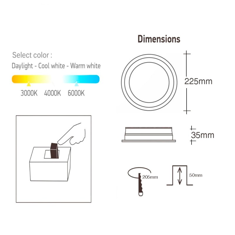 Downlight LED 30W CCT driver LIFUD UGR19 3600Lm IP44