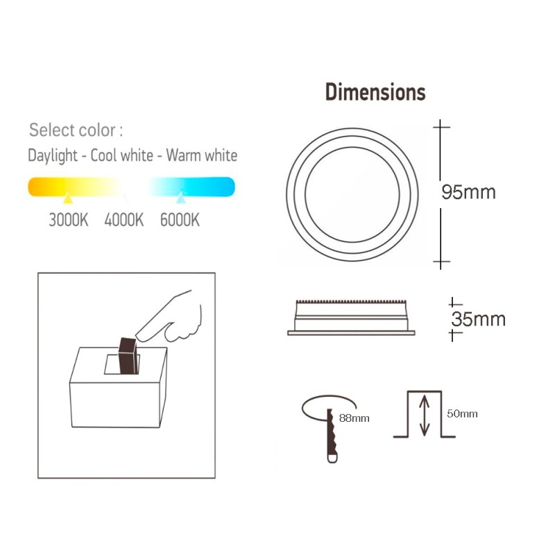 Downlight LED PRO IP44 10W 1300Lm CCT pilote LIFUD UGR19