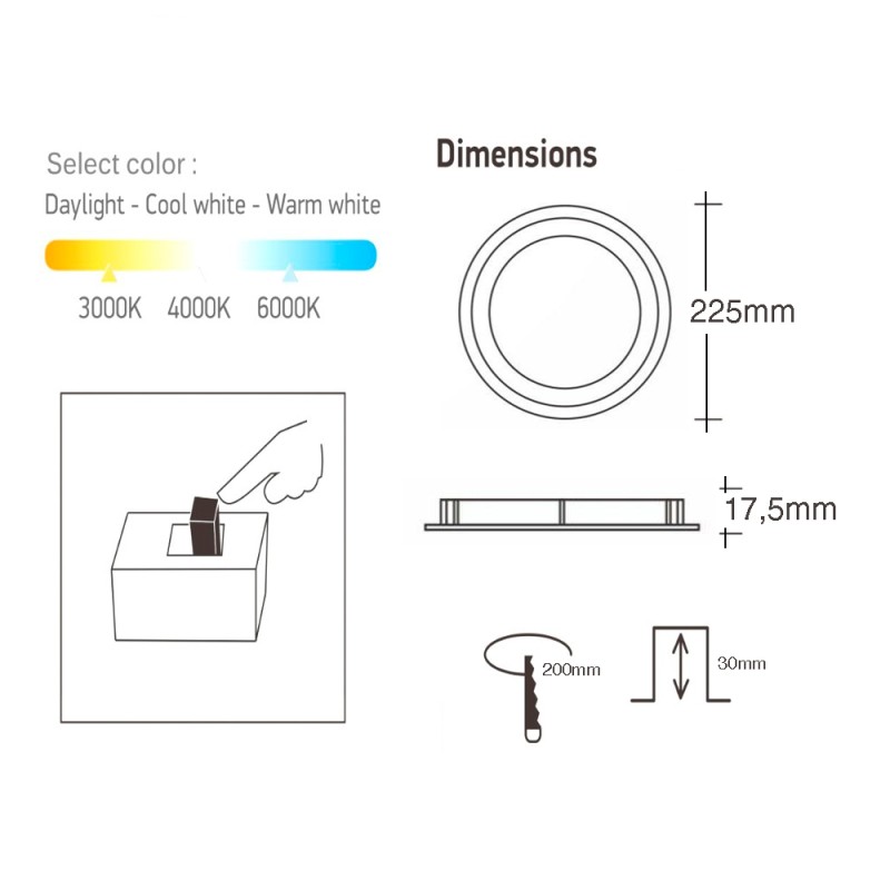 Placa downlight LED 24W chip OSRAM 4CCT con sensor de movimiento