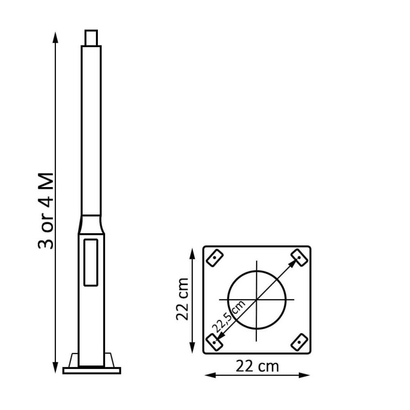 Columna REKA 3 metros modular color negro para iluminación vial
