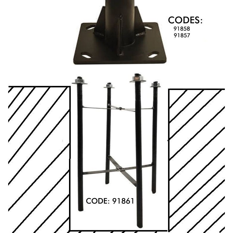 Template 220x220mm with bolts for anchoring modular columns REKA/URBAN to the ground