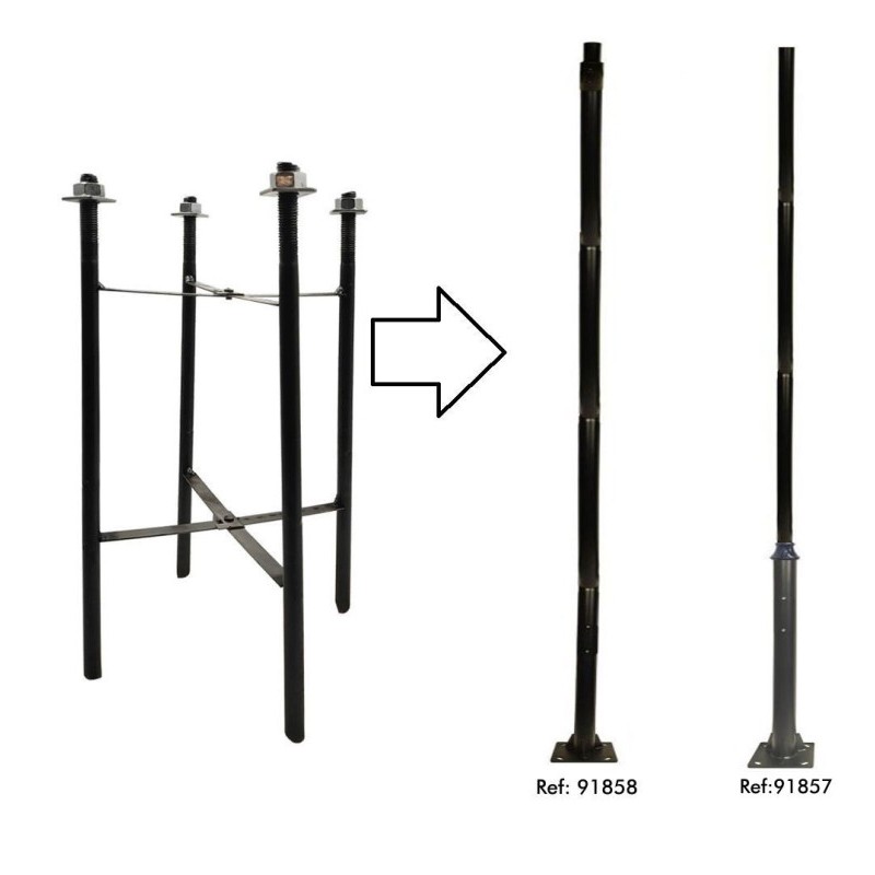 Gabarit 220x220mm avec boulons pour ancrage au sol des colonnes REKA/URBAN