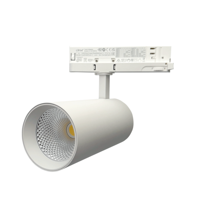 40W White Three-Phase LED Track Spotlight CCT LiFUD/BridgeLUX CRI90 38º-60º 4550Lm