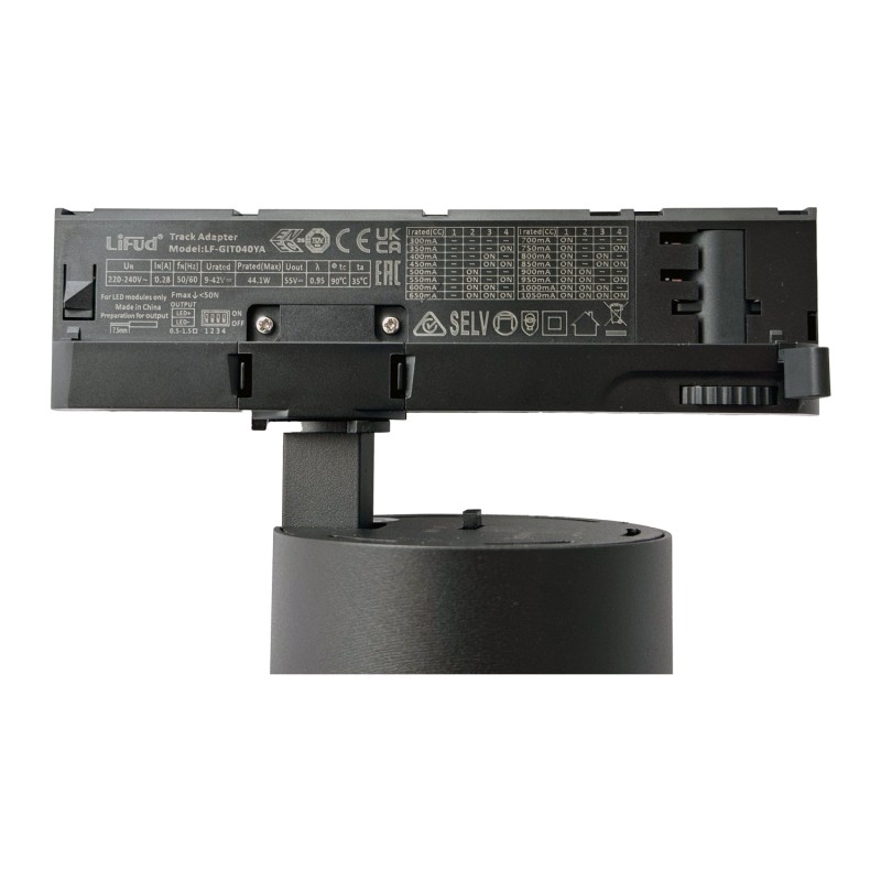 Faretto LED nero binario trifase 40W CCT LiFUD/BridgeLUX 38º-60º 4550Lm