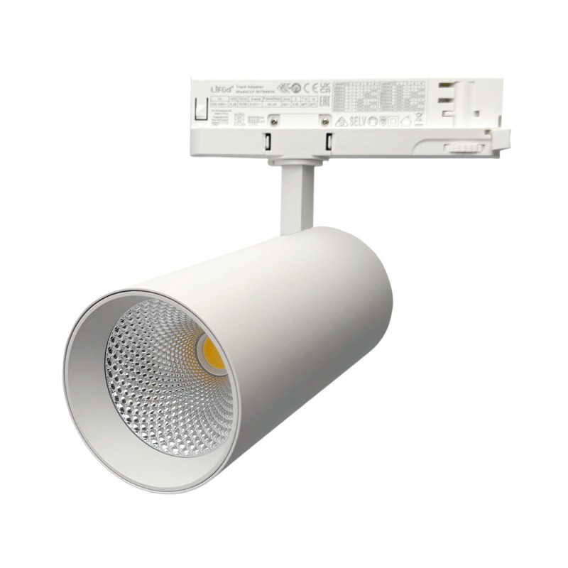 40W White Three-Phase LED Track Spotlight CCT LiFUD/BridgeLUX CRI90 38º-60º 4550Lm