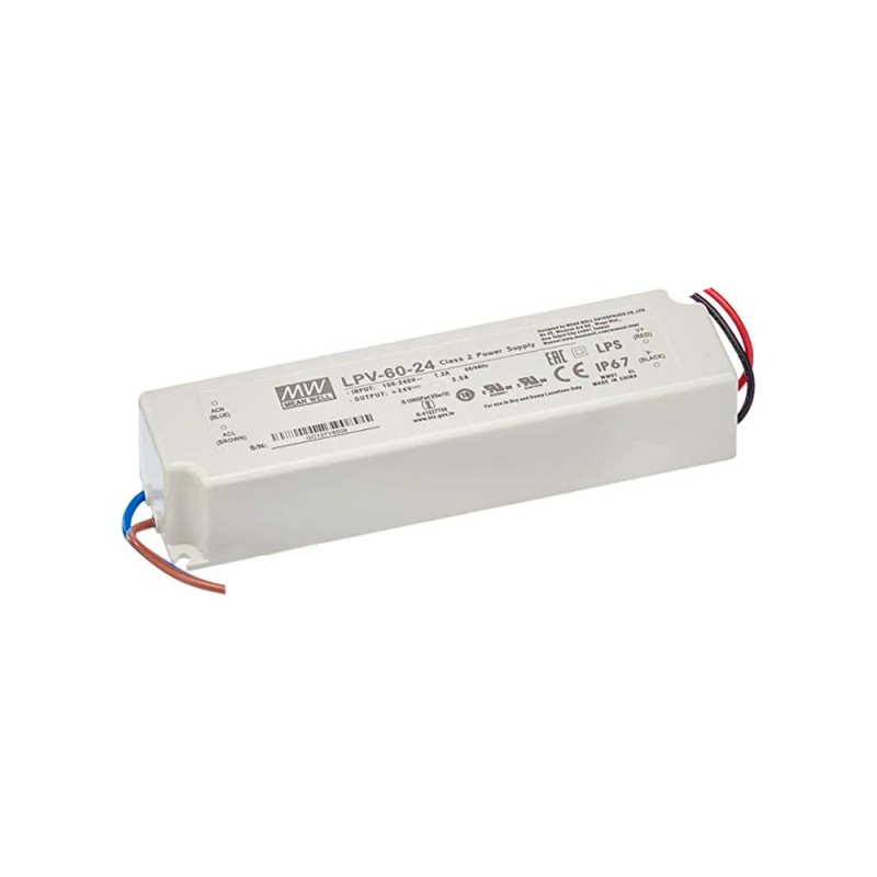 MeanWell 24Vdc 60W 2.5A IP67 waterproof power supply LPV-60-24