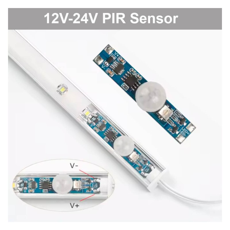 Capteur de mouvement pour profilés en aluminium et ruban LED 12/24VDC