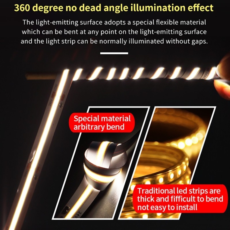 Tira LED COB 24V CCT Seleccionable 14W/m 608LED/m 1300Lm IP20 - Rollo 5 metros