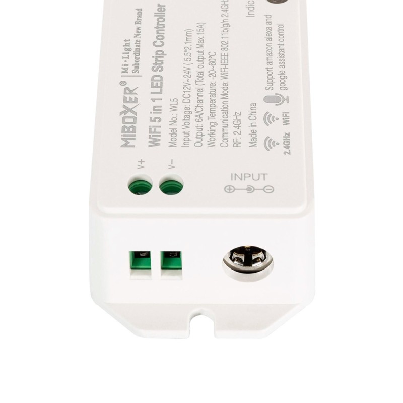 Controlador Regulador LED WiFi 5 en 1 MiBoxer 12/24Vdc para tiras LED Monocolor/CCT/RGB/RGBW/RGBWW