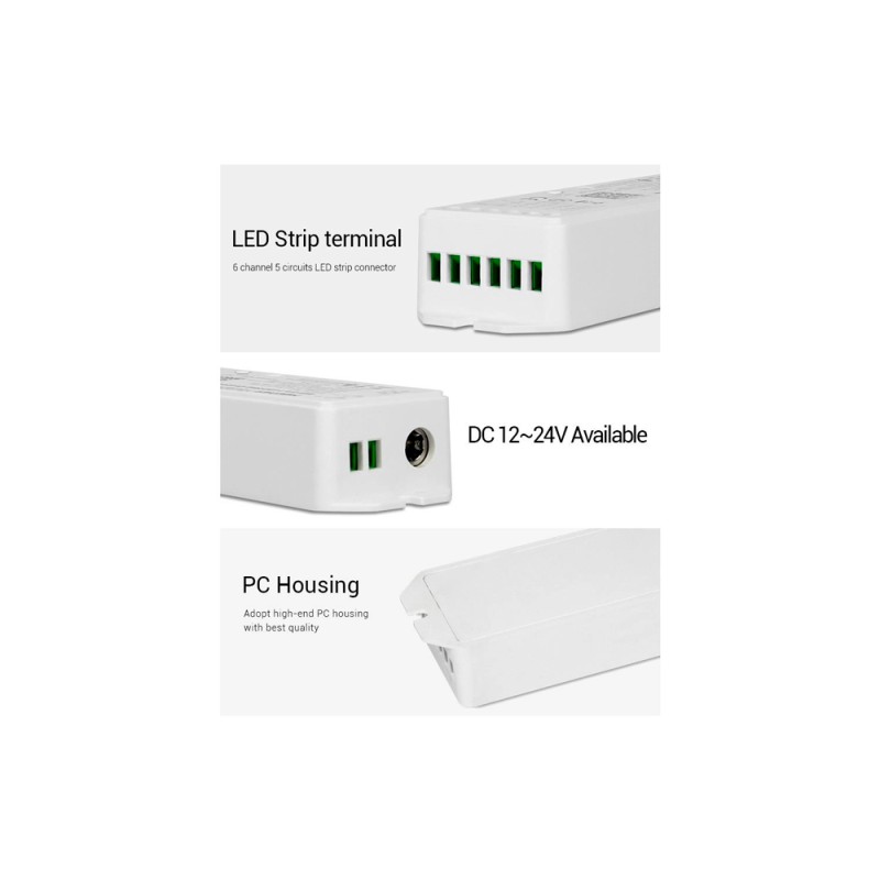 Contrôleur Régulateur LED WiFi 5 en 1 MiBoxer 12/24Vdc pour rubans LED Monocouleur/CCT/RGB/RGBW/RGBWW