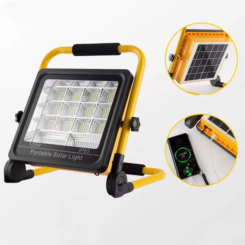 Projecteur LED solaire/hybride portable 100W 1300Lm avec power-bank