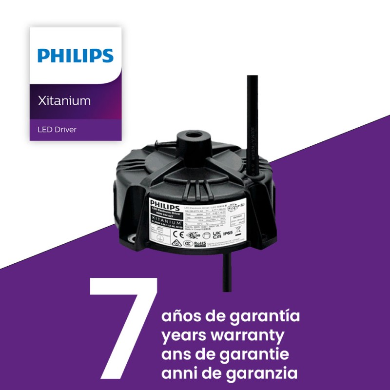 Campana LED industriale UFO 200W chip LUMILEDS driver XITANIUM 34000Lm dimmerabile 1/10V IP65