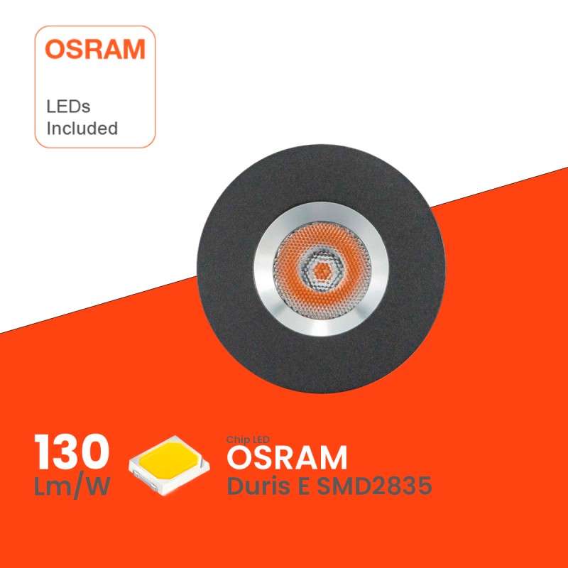 Spot encastrable LED mini 1W puce OSRAM 110Lm 15º Noir