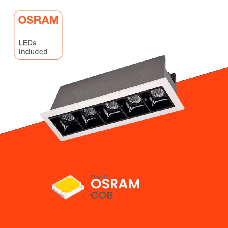 Faretto LED da incasso mini 10W chip OSRAM 15º UGR17 800Lm