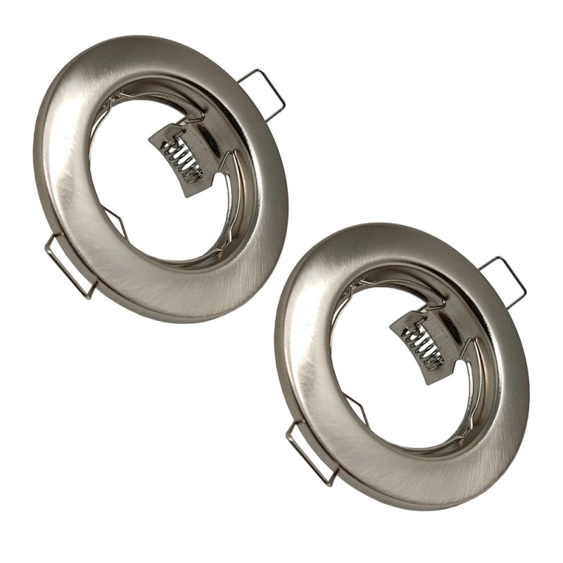 Pack 2 pcs. - Fixed Round Brushed Nickel Silver Recessed Downlight GU10 Ring for LED Bulb GU10/MR16