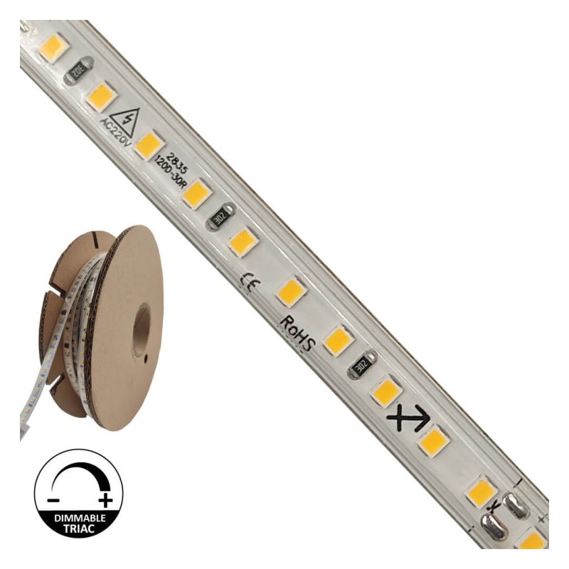 230V SMD LED Strip 8W 120LED/m 800Lm/m IP65