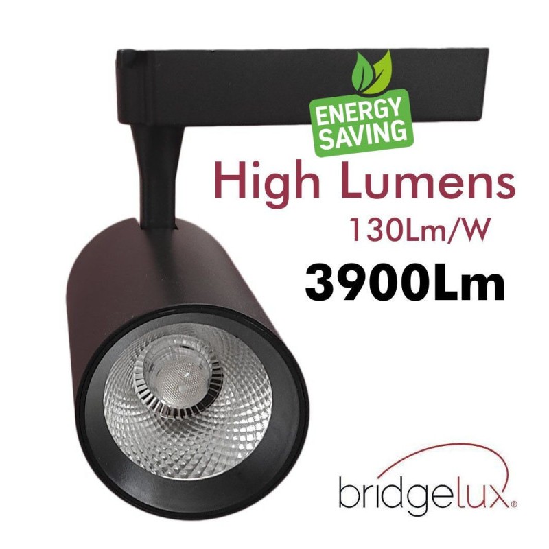 Foco LED para carril monofásico 30W chip BridgeLux 3900Lm negro