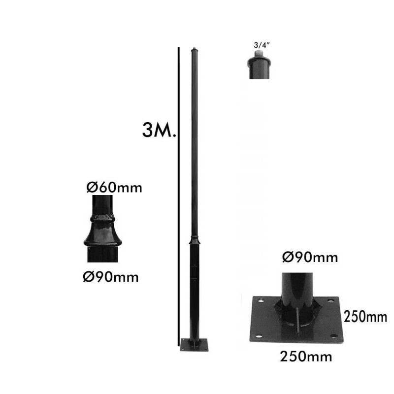 REKA Black Outdoor street light Column 3 - 4m