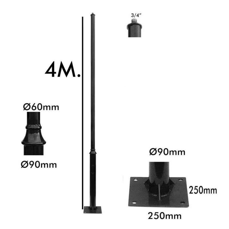 REKA Black Outdoor street light Column 3 - 4m