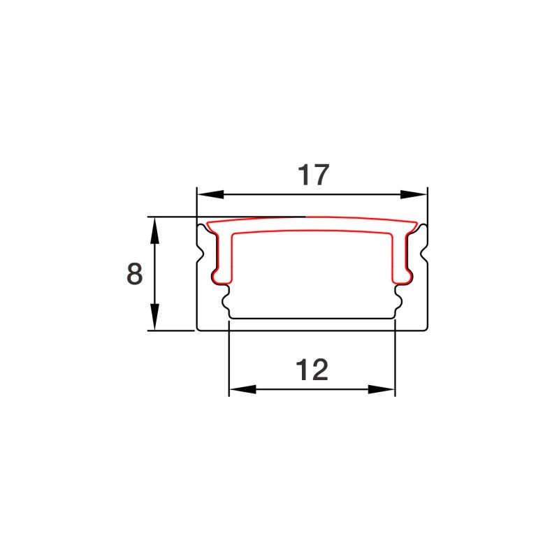 Profilo alluminio superficie grigio 17x8mm per striscia LED - 2 metri