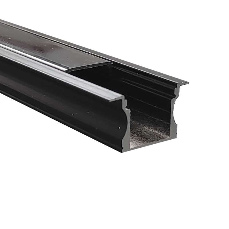 Profilo alluminio da incasso nero 24x15mm difussore Nero per striscia LED - 2 metri