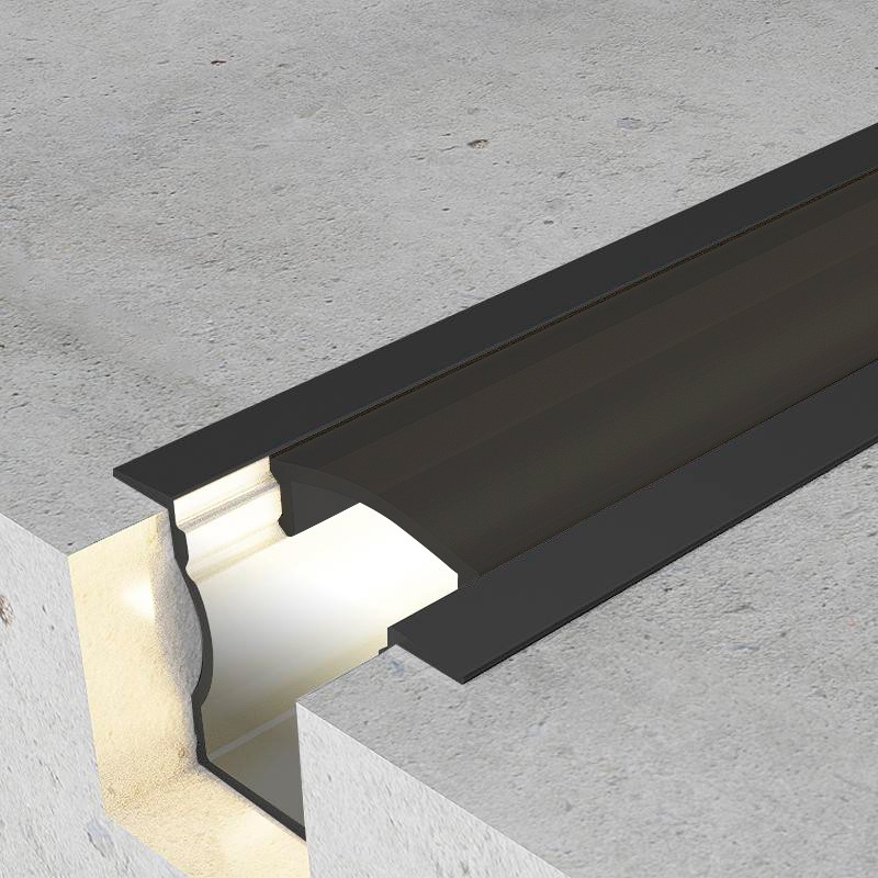 Profil encastrable aluminium noir 24x15mm Diffuseur noir pour ruban LED - 2 mètres