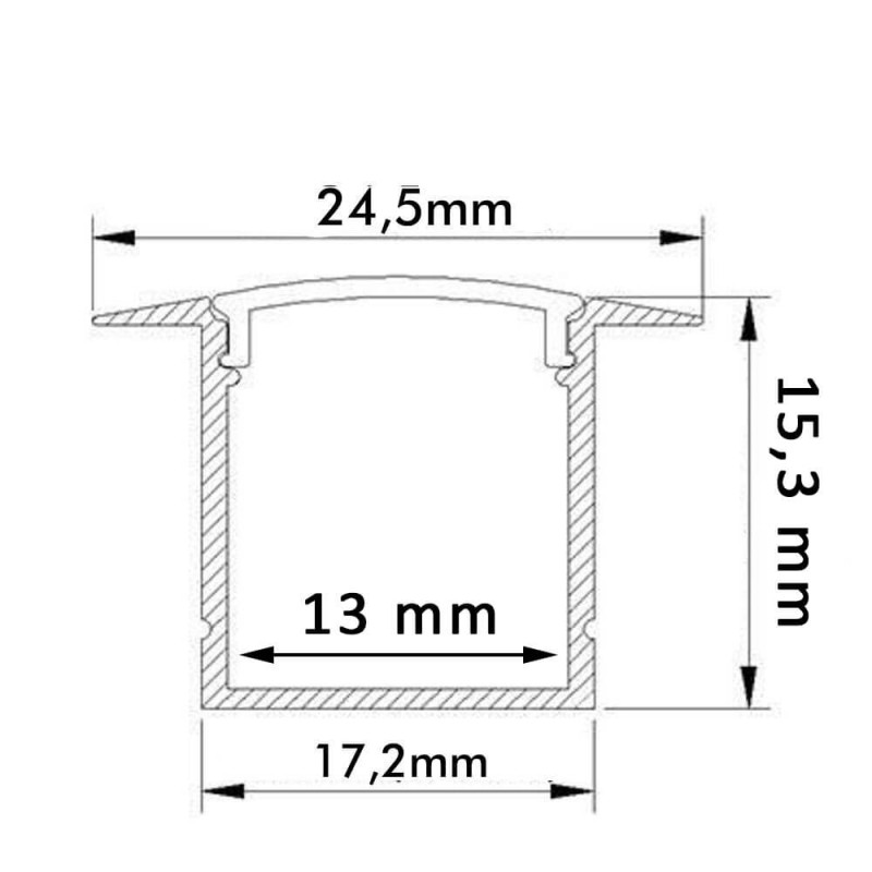 24x15mm Recessed Aluminum Black Profile for LED Strips - 2m