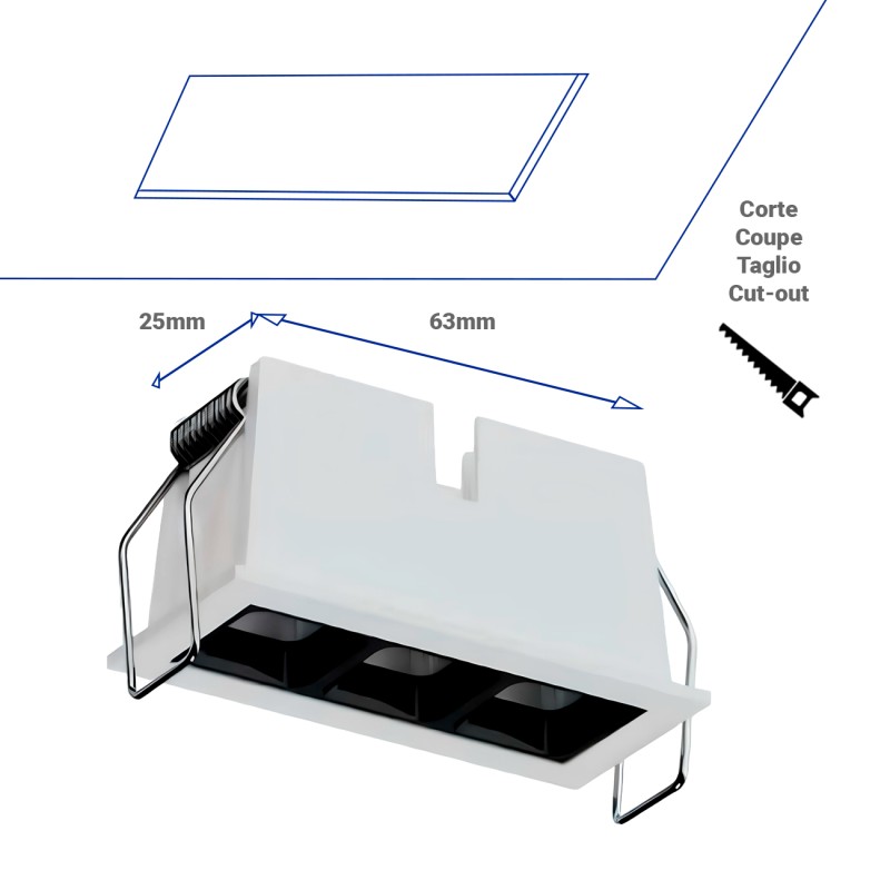 Faretto lineare da incasso LED bianco 5W 24º UGR17