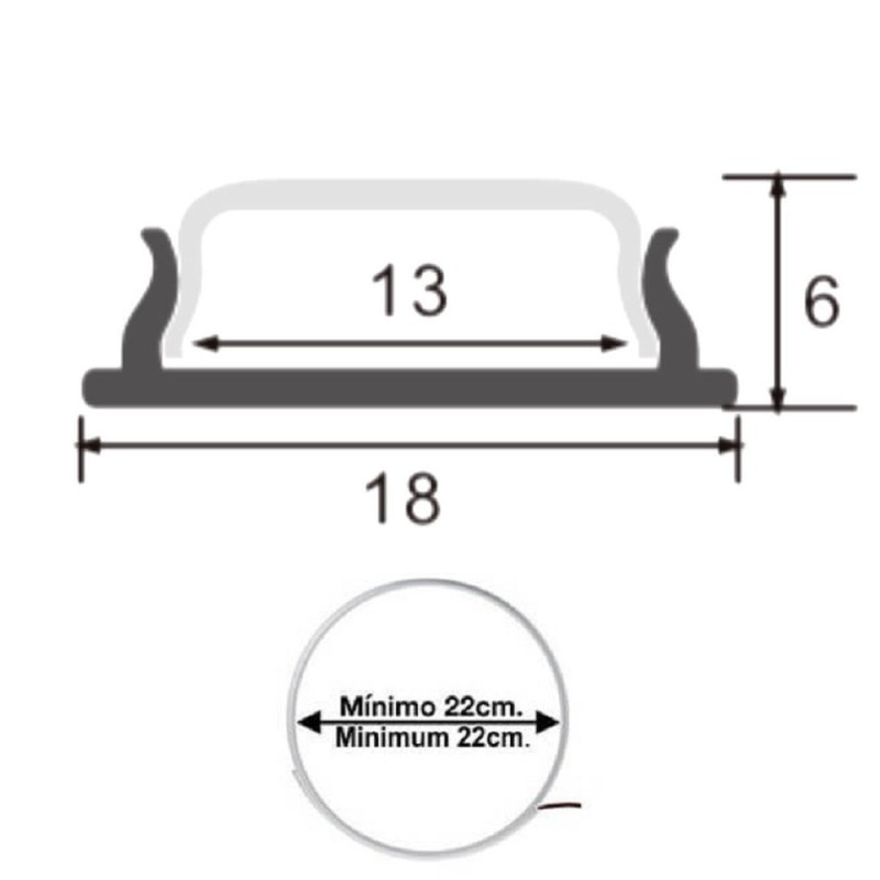 Perfil de aluminio flexible moldeable 18x6mm - 2 metros
